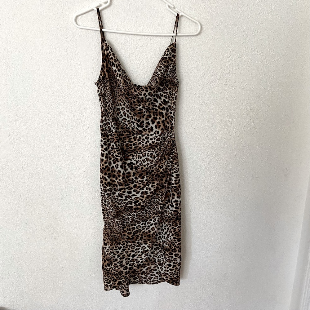 Leopard Print Cowl Neck Faux Wrap Dress Size XS NEVER WORN